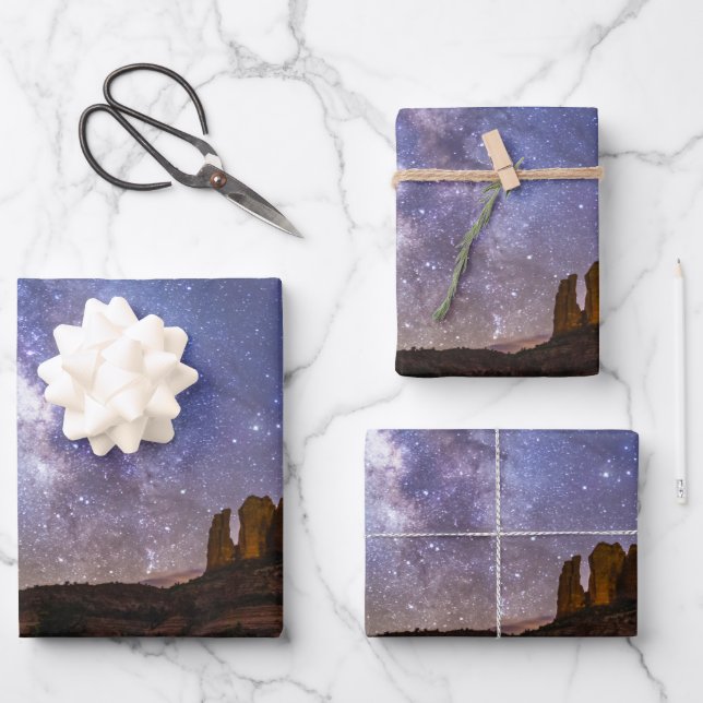 Milky Way Galaxy Over Cathedral Rock, Arizona Wrapping Paper Sheet (Front)