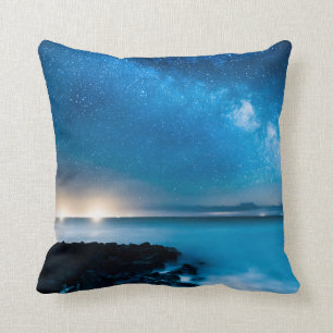 Milky Way Galaxy Over Fishing Boats Cushion