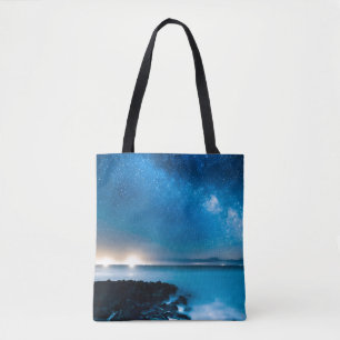 Milky Way Galaxy Over Fishing Boats Tote Bag