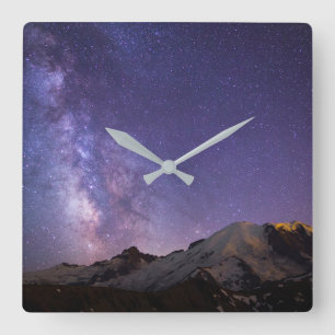 Milky Way & Mt. Rainier   Washington State Square Wall Clock