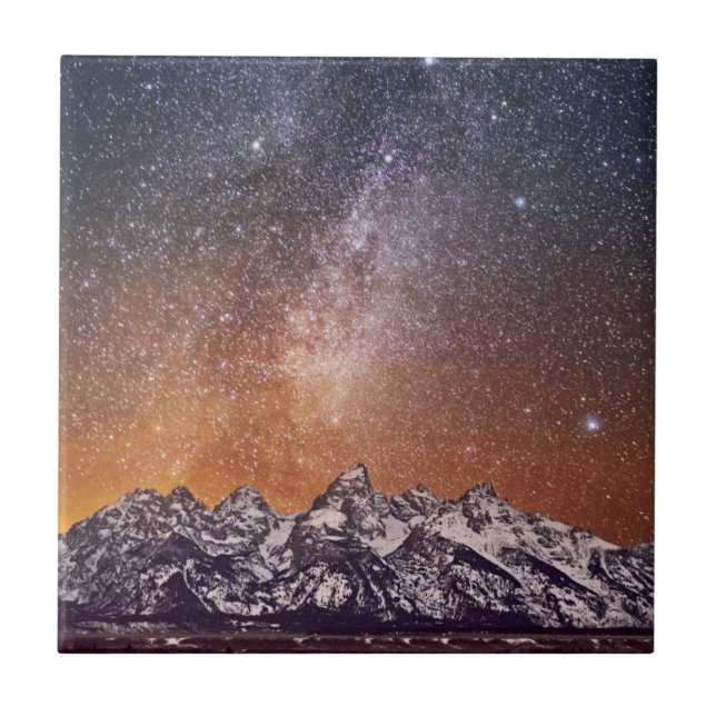 Milky Way over Grand Teton Ceramic Tile (Front)