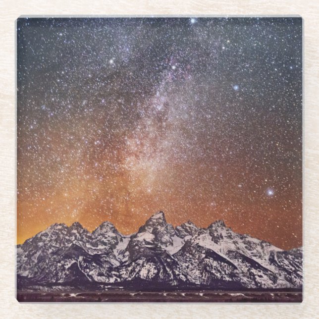Milky Way over Grand Teton Glass Coaster (Front)