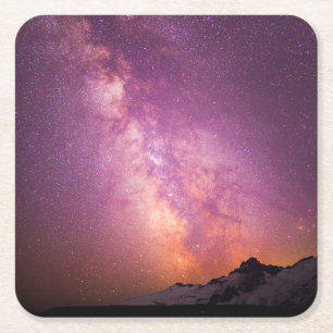 Milky Way Over the Shoulder of Mt. Rainier Square Paper Coaster