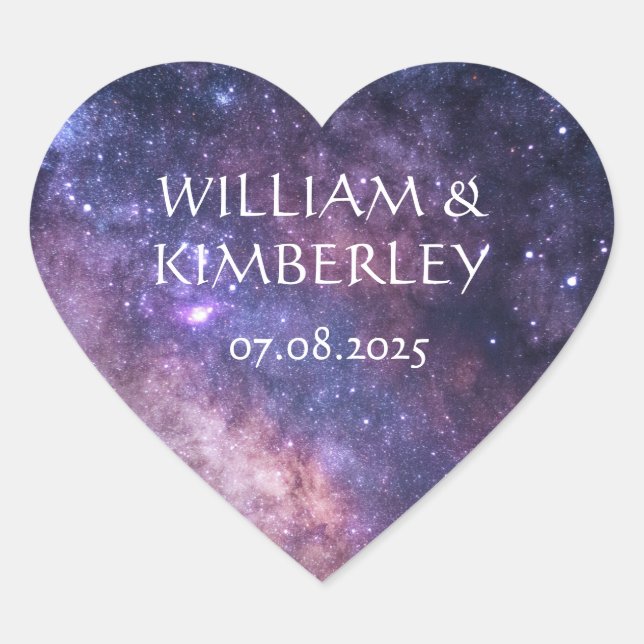 Milky Way Stars Sky Galaxy Elegant Wedding Heart Sticker (Front)