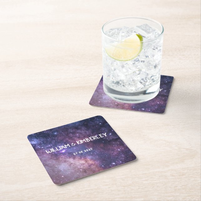 Milky Way Stars Sky Galaxy Elegant Wedding  Square Paper Coaster (Insitu)