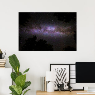 Milky way with trees silhouette poster
