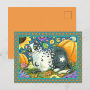 MILKYWAY, A MYSTICAL HALLOWEEN CAT, MOON & STARS HOLIDAY POSTCARD