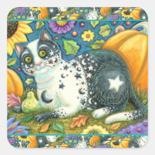 MILKYWAY, A MYSTICAL HALLOWEEN CAT, MOON & STARS SQUARE STICKER