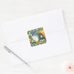 MILKYWAY, A MYSTICAL HALLOWEEN CAT, MOON & STARS SQUARE STICKER