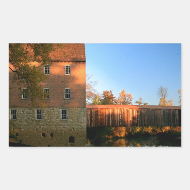 Mill and Covered Bridge Rectangular Sticker (Front)