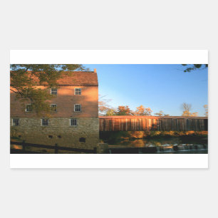 Mill and Covered Bridge Rectangular Sticker