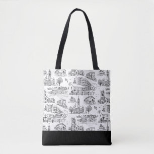 Mill City Toile (Lowell, MA) Black/White Tote Bag