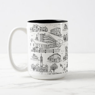 Mill City Toile (Lowell, MA) Black/White Two-Tone Coffee Mug