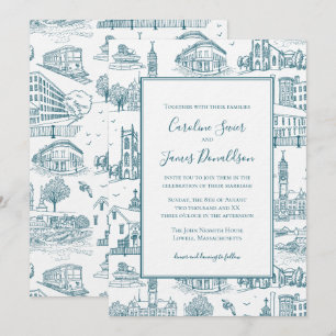 Mill City Toile (Lowell, MA) Blue/White Invitation