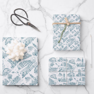 Mill City Toile (Lowell, MA) Blue/White Wrapping Paper Sheet
