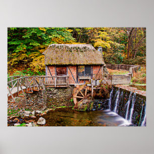 mill, dam bridge, gomez, brick, fall, water, water poster