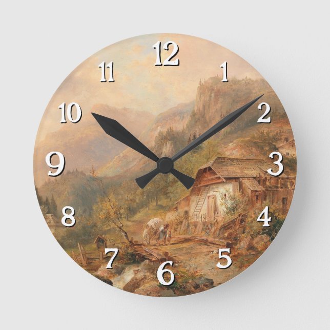 Mill near Steierling, Upper Austria Emil Barbarini Round Clock (Front)
