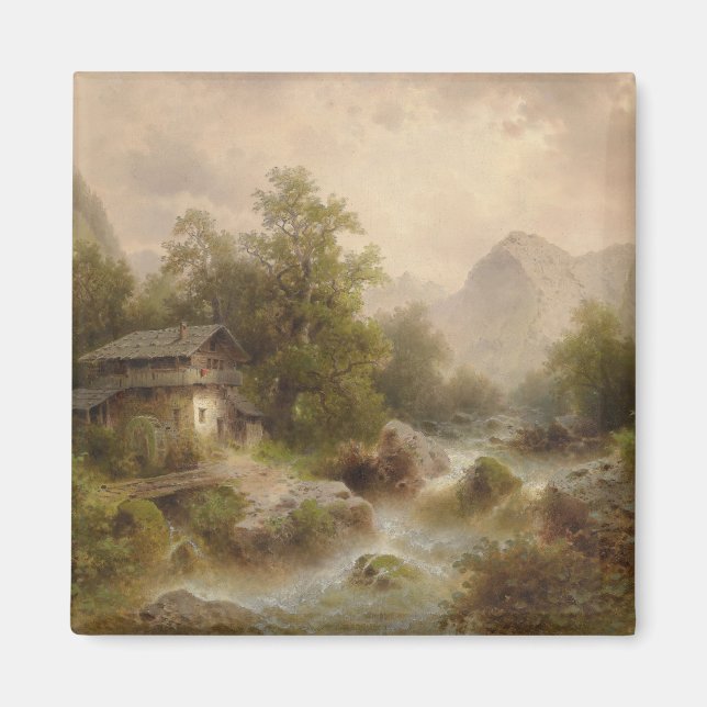 Mill on a Mountain Stream (by Albert Rieger) Magnet (Front)