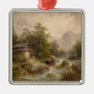 Mill on a Mountain Stream (by Albert Rieger) Metal Ornament
