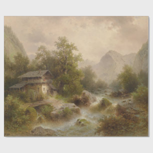 Mill on a Mountain Stream (by Albert Rieger) Wrapping Paper