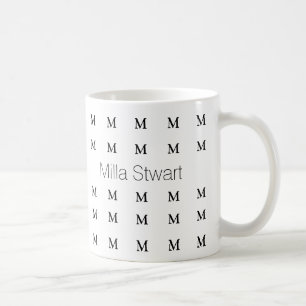 Milla custom name repeating black initial on white coffee mug