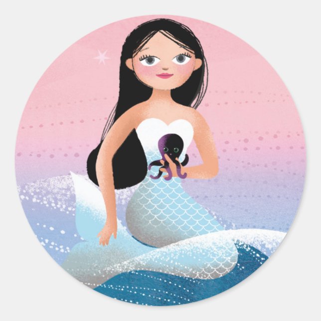 Milla the Mermaid illustration Classic Round Sticker (Front)