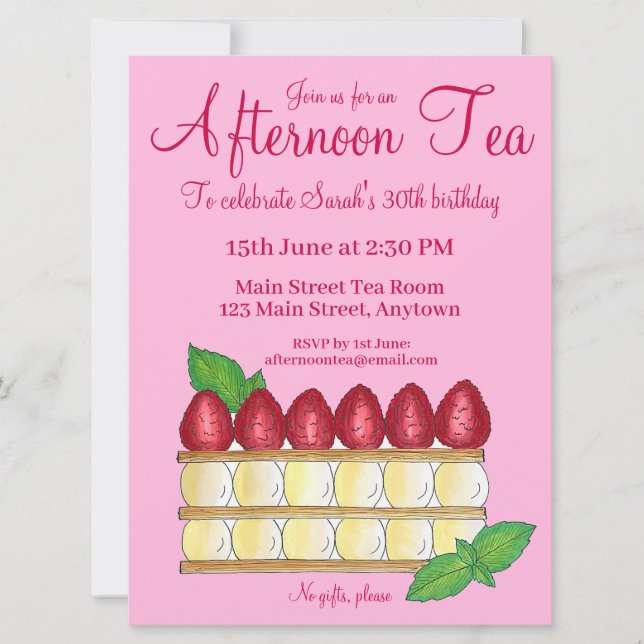 Mille Feuille French Pastry Afternoon Tea Party  Invitation (Front)