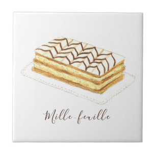 Mille-feuille pastry watercolor ceramic tile