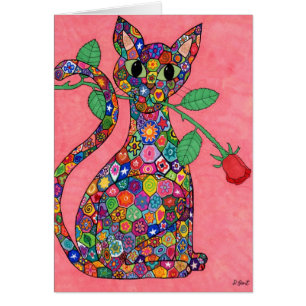 Millefiori Cat with Red Rose