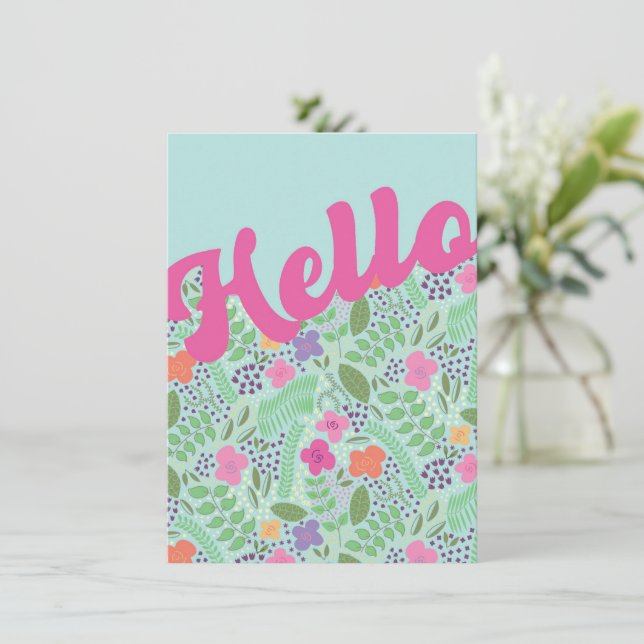 Millefleur Stylised Flowers Hello Thinking of You Card (Standing Front)