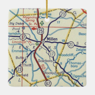 Millen GA Vintage Map Ceramic Ornament