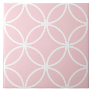 Millenial pink and white petals circle diamond ceramic tile