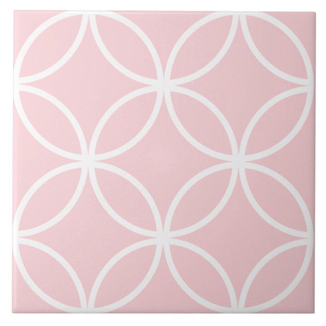 Millenial  pink and white petals circle diamond ceramic tile (Front)