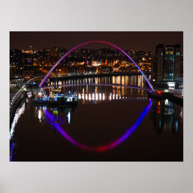 Millenium Bridge by night over the River Tyne Poster (Front)