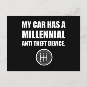 Millennial Anti Theft Car Stick Shift Funny Postcard