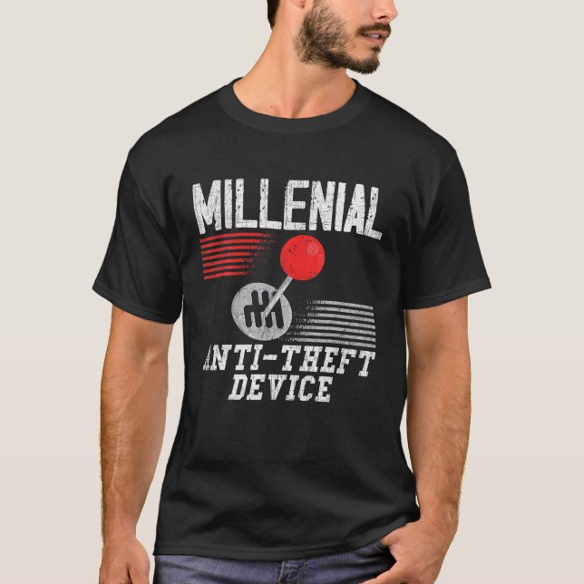 Millennial Anti-Theft Device Funny Manual Gear Box T-Shirt (Front)