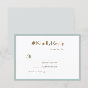 Millennial Hashtag Mint Gold White Wedding RSVP Invitation