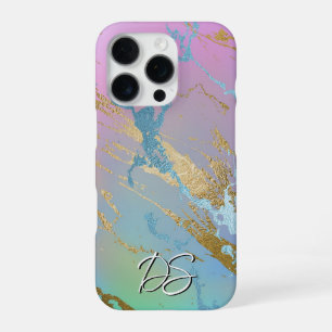 Millennial Marble Playful Rainbow Ombre Monogram iPhone 16 Pro Case