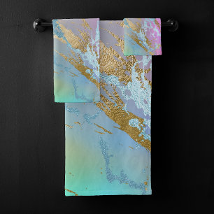 Millennial Marble Playful Rainbow Pastel Ombre Bath Towel Set
