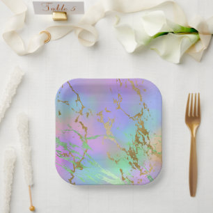Millennial Marble   Playful Rainbow Pastel Ombre Paper Plate