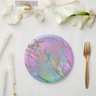Millennial Marble   Playful Rainbow Pastel Ombre Paper Plate