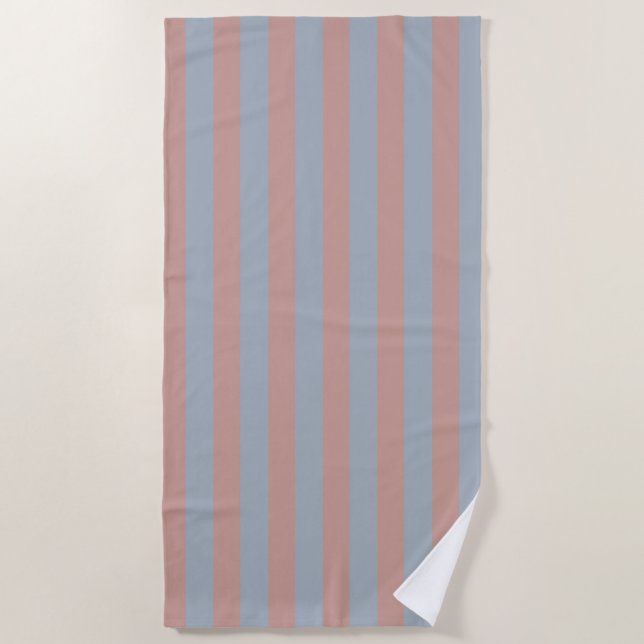 Millennial Pink And Ice Blue Colour Block Stripes  Beach Towel (Front)