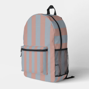 Millennial Pink And Ice Blue Colour Block Stripes Printed Backpack