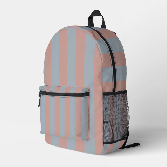 Millennial Pink And Ice Blue Colour Block Stripes  Printed Backpack (Back Corner Right)