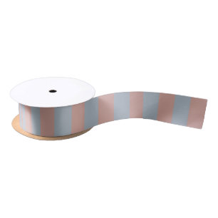 Millennial Pink And Ice Blue Colour Block Stripes Satin Ribbon