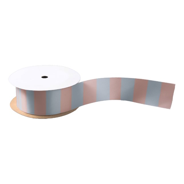 Millennial Pink And Ice Blue Colour Block Stripes  Satin Ribbon (Spool)