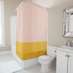 Millennial Pink and Mustard Orange Colour Block Shower Curtain