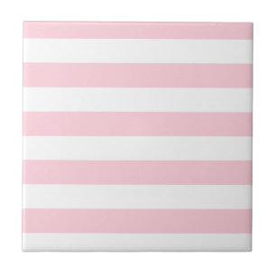 Millennial Pink and White Stripes Ceramic Tile