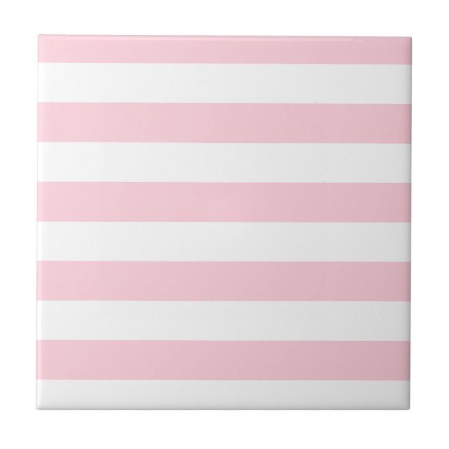 Millennial Pink and White Stripes Ceramic Tile (Front)