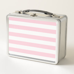 Millennial Pink and White Stripes Metal Lunch Box